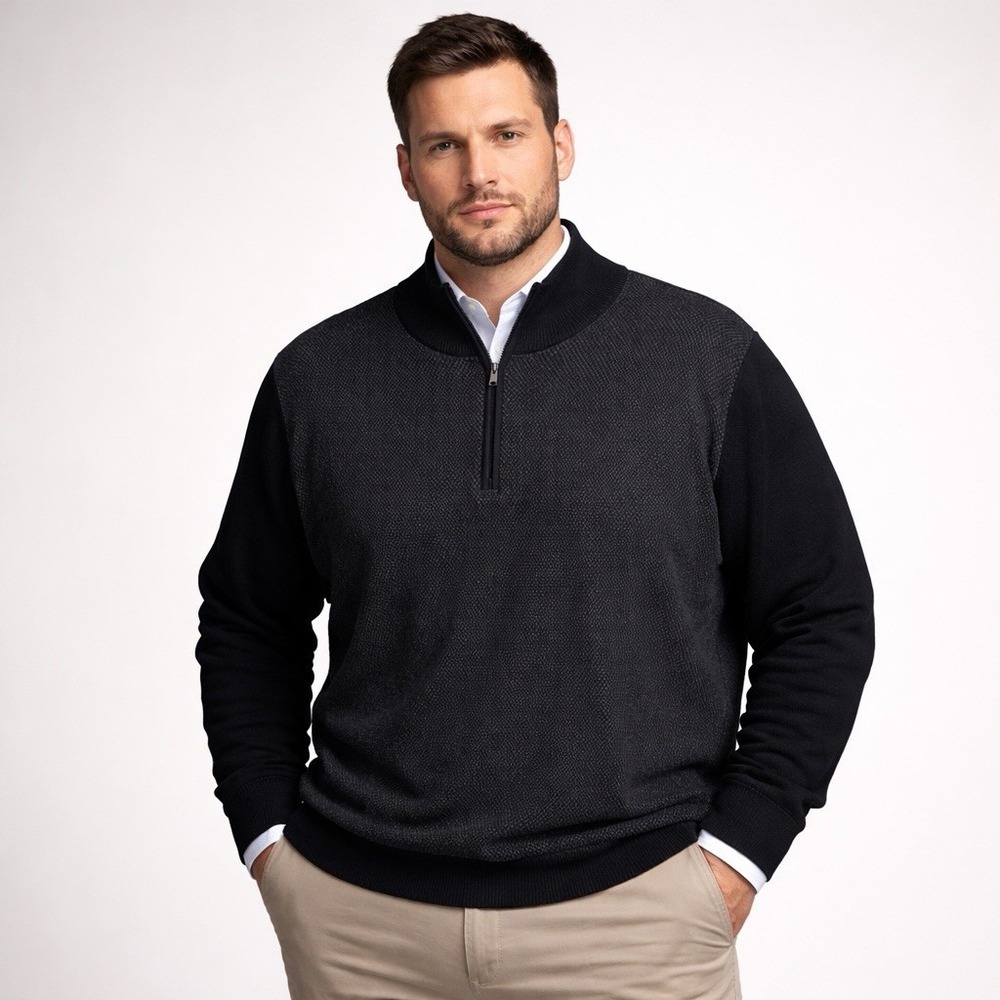 Calvin‎ Klein Mens Black/Gray Textured Quarter-Zip Sweater XXL